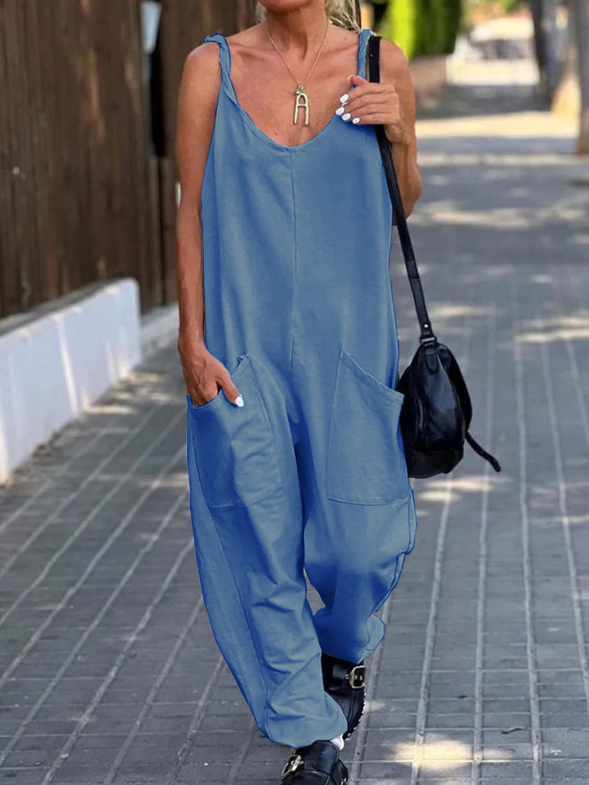 Women's Casual Solid Color Minimalist Sleeveless Jumpsuit