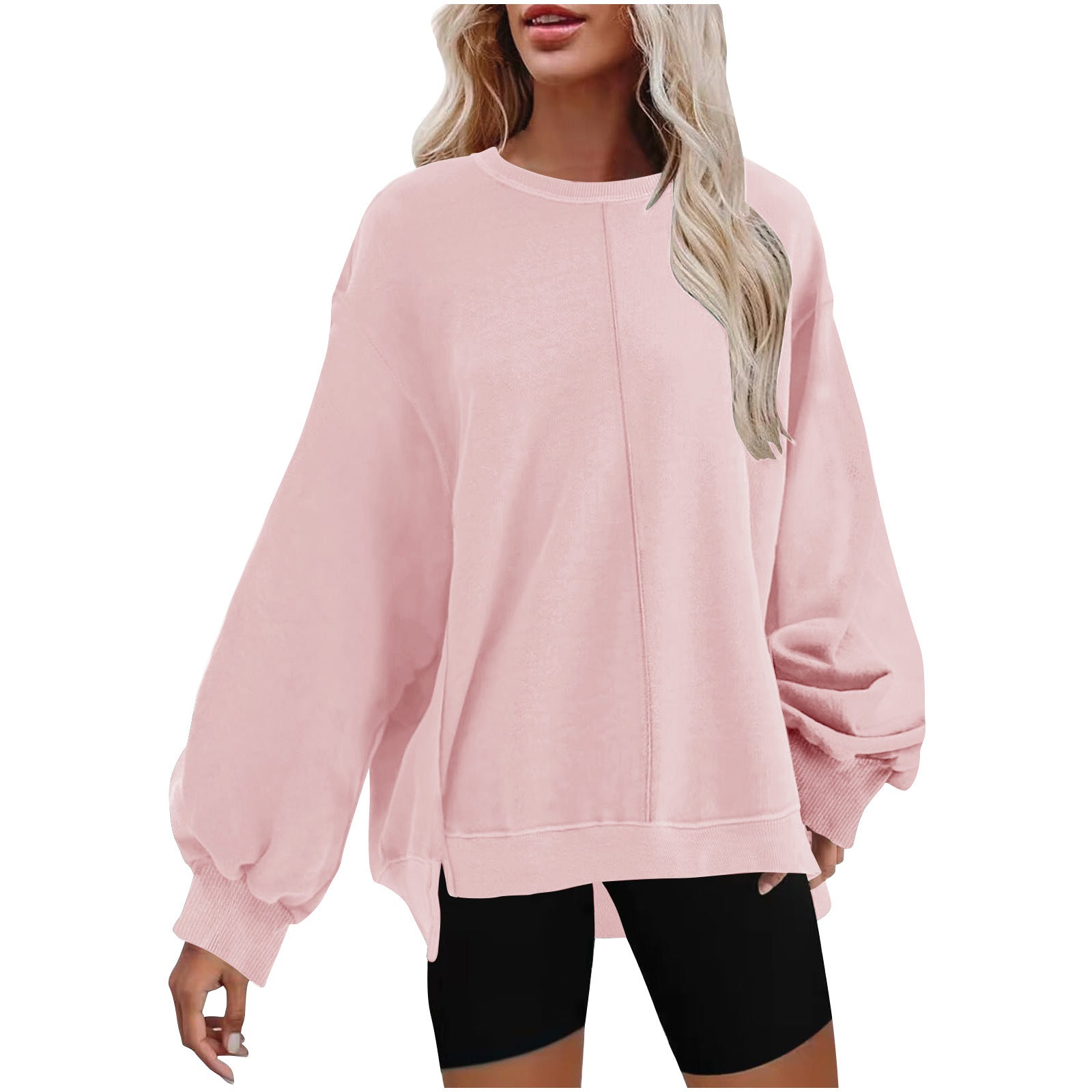 Women's Solid Round Neck Long Sleeve Pullover