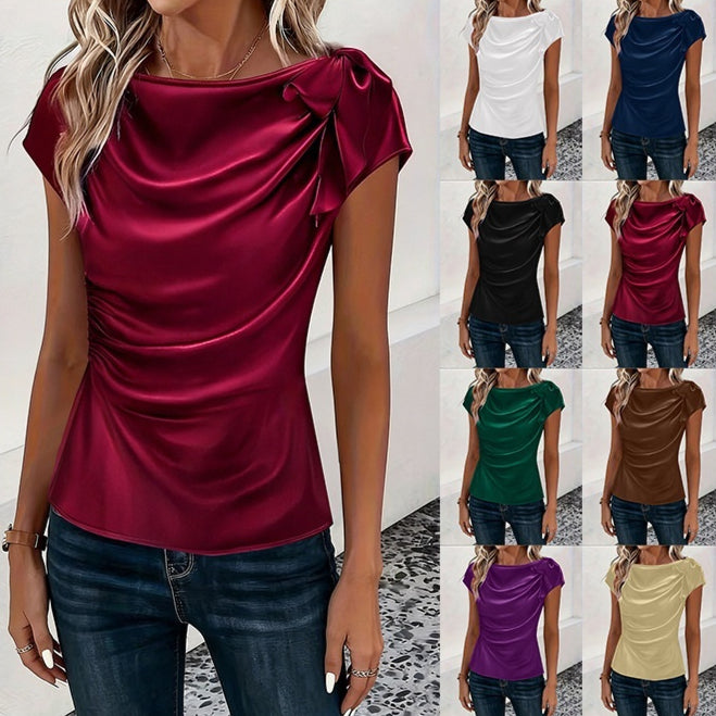 Elegant Off‑Shoulder Satin Faux‑Silk Work Top – Sleeveless, Solid Colors