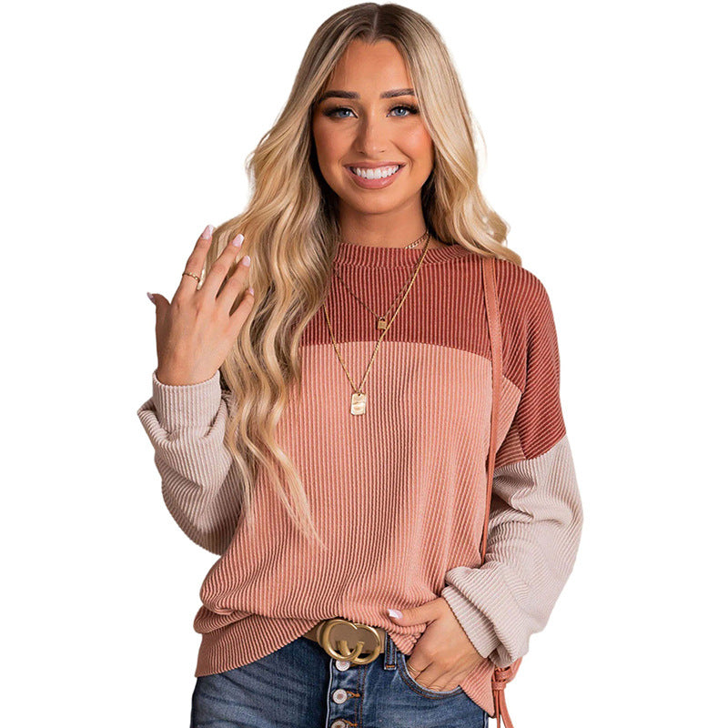 Colorblock Long-Sleeve Casual Pullover Sweatshirt