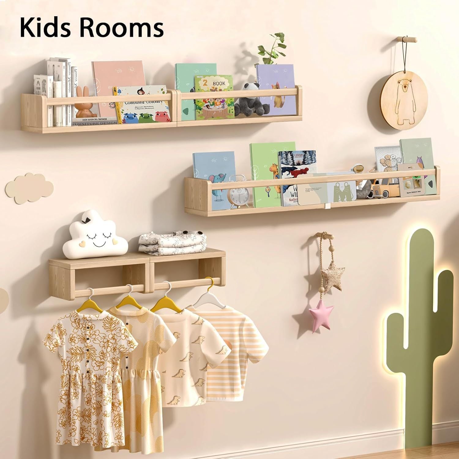 5pcs White Nursery Bookshelves Set - DIY Floating Shelves with 5-Tier Storage (32in, 2x16.5in, 2x10in) - Wall-Mounted Kids Room Shelving Suitable for Nursery, Room, Kids' Room - Easy Assembly, Space-Saving Bookcase