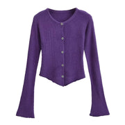 Women's Round Neck Single-breasted Bell-sleeve Sweater