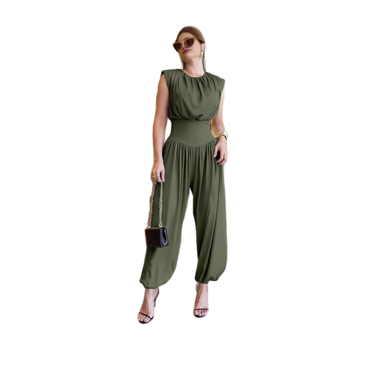 Women's Solid Color Casual Versatile Sleeveless Jumpsuit
