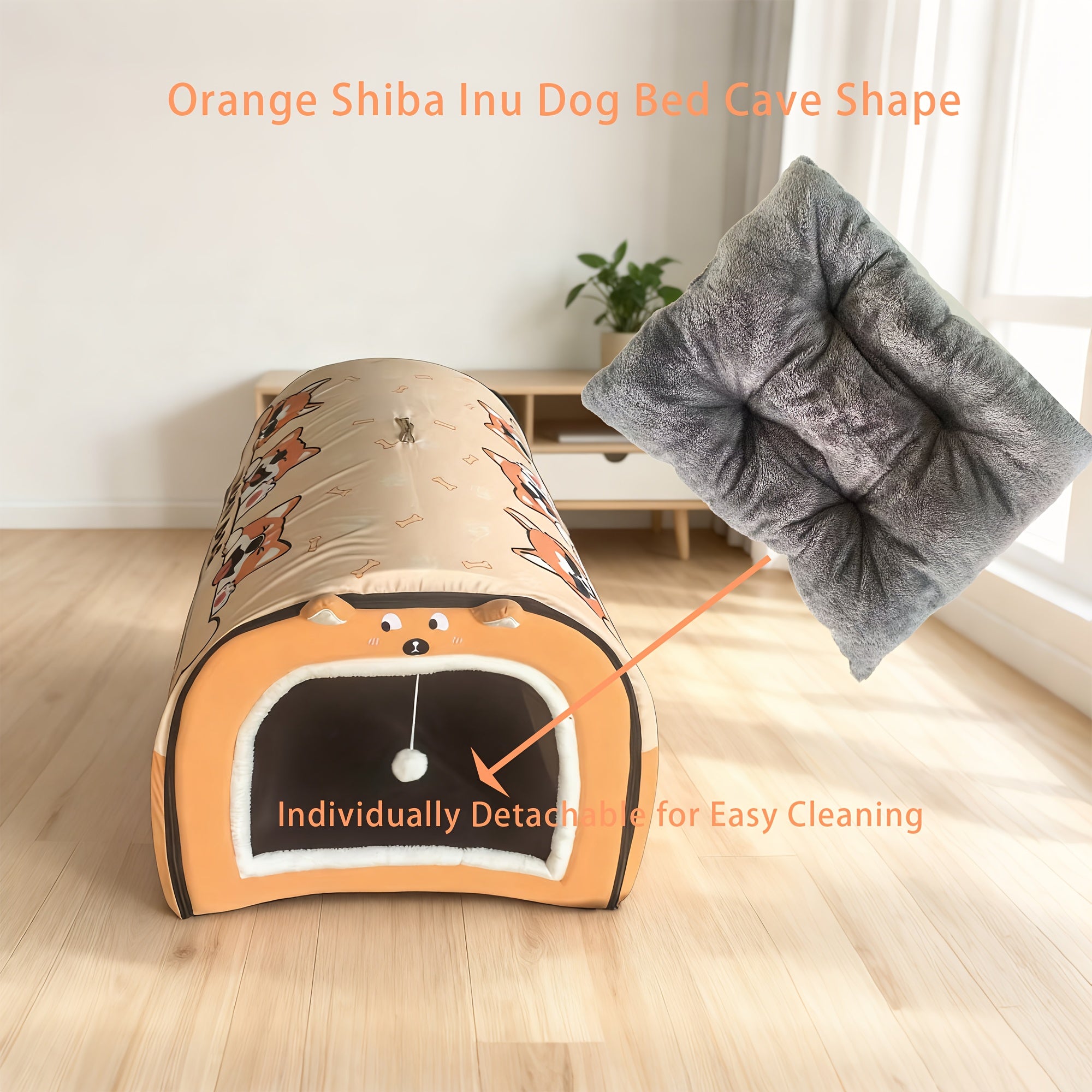 All-Season Detachable Dog House for Medium & Large Dogs - Cozy Polyester Pet Bed with Cartoon Design, No Assembly Needed, Durable & Easy-Clean for Small to Extra Small Breeds,