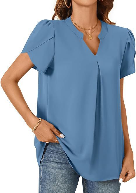 Chic V-Neck Petal Sleeve Loose Blouse for Women