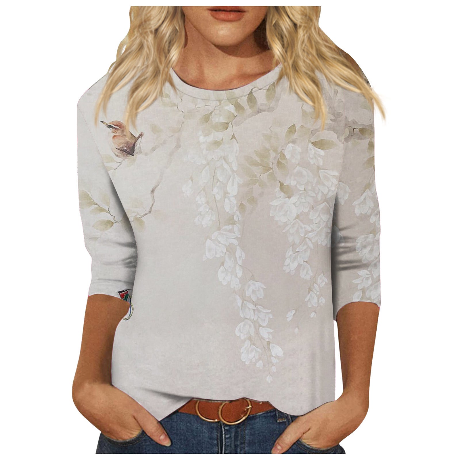 Round Neck Printed Casual Loose Long Sleeve