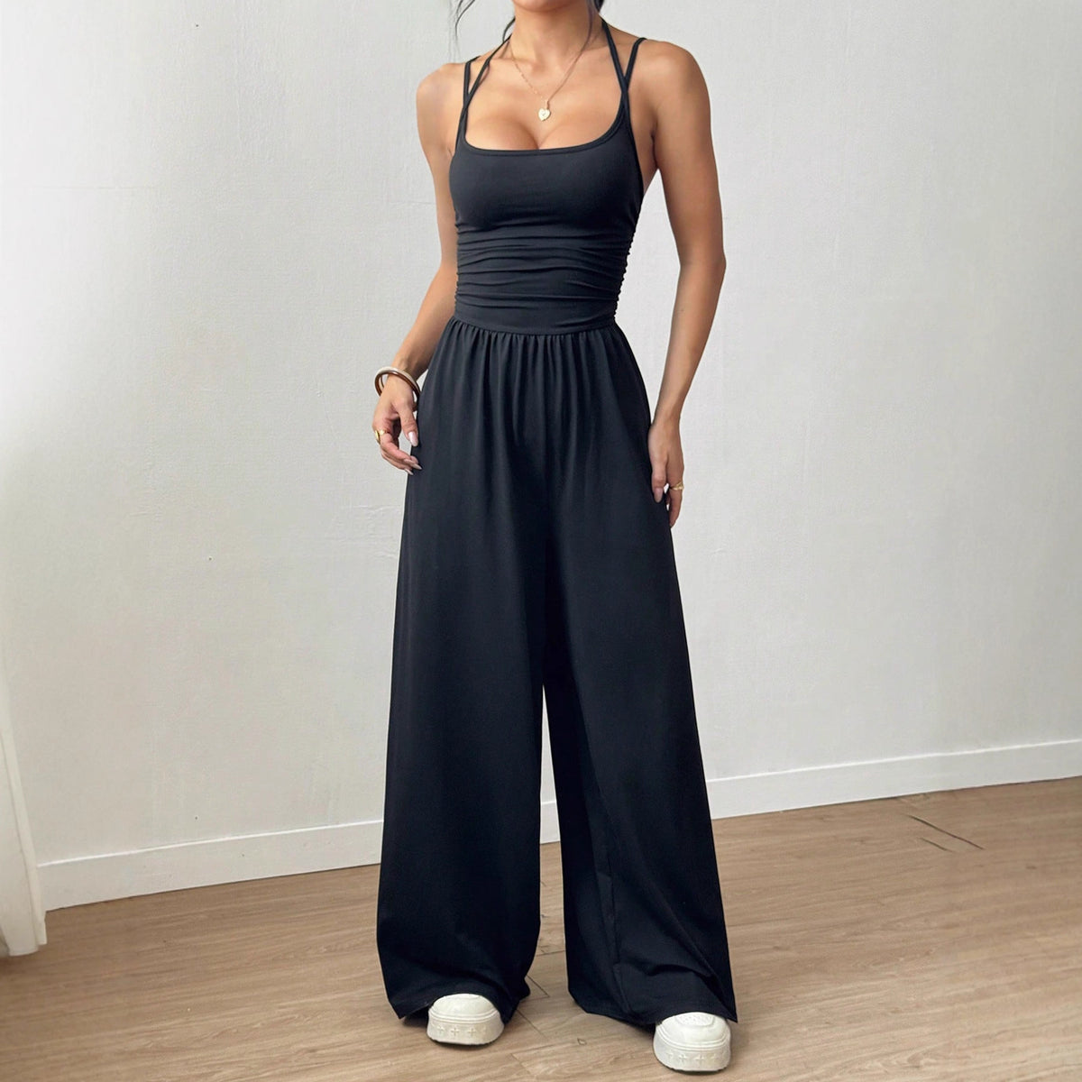 Elegant Black Wide-Leg Camisole Jumpsuit for Women