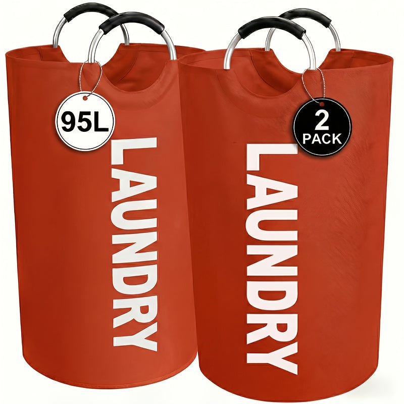 Set of 2 Large Foldable Laundry Baskets with Elevated Design and Half‑Ring Handles