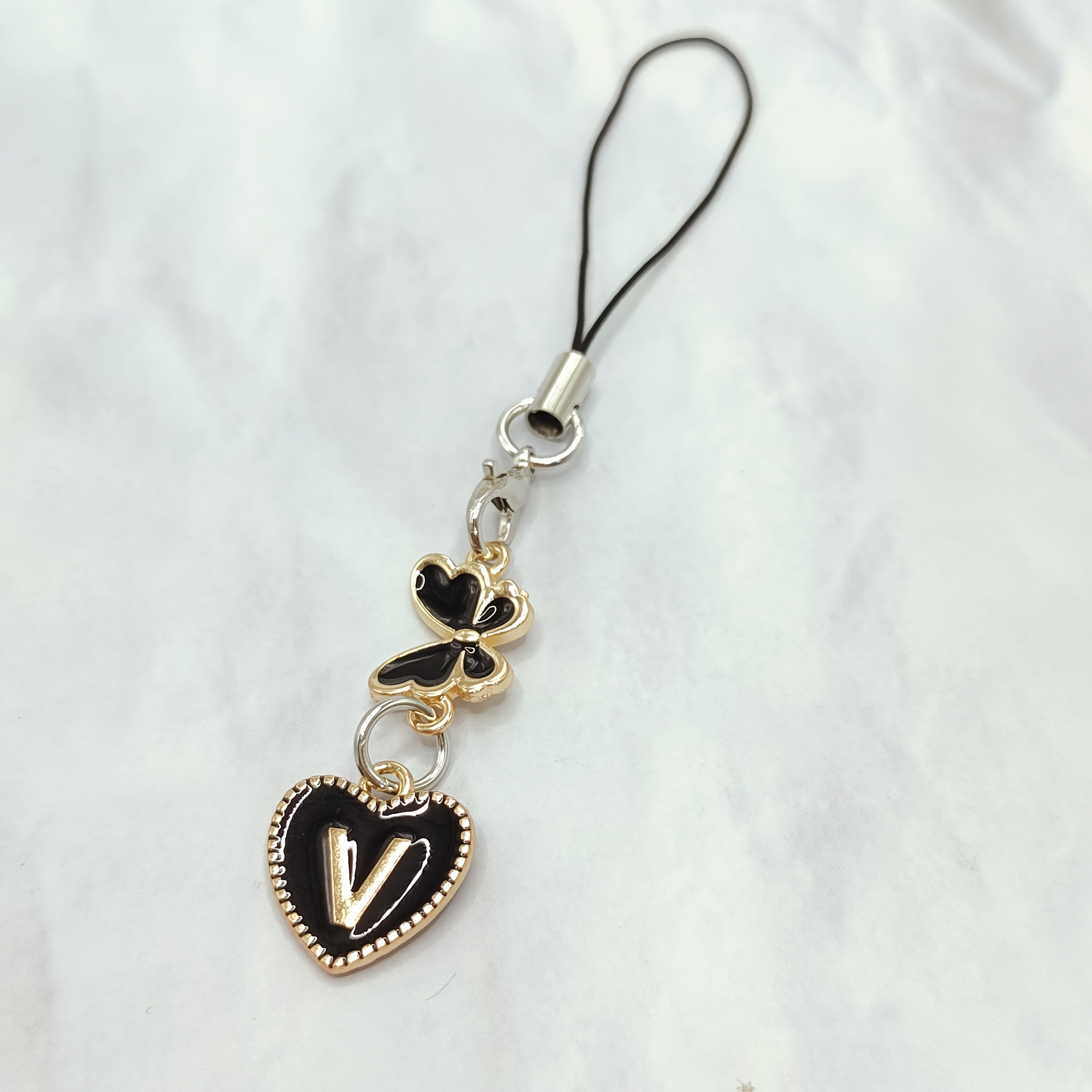 Black Letter A‑Z and Butterfly Phone Charm – Durable Aluminum Alloy
