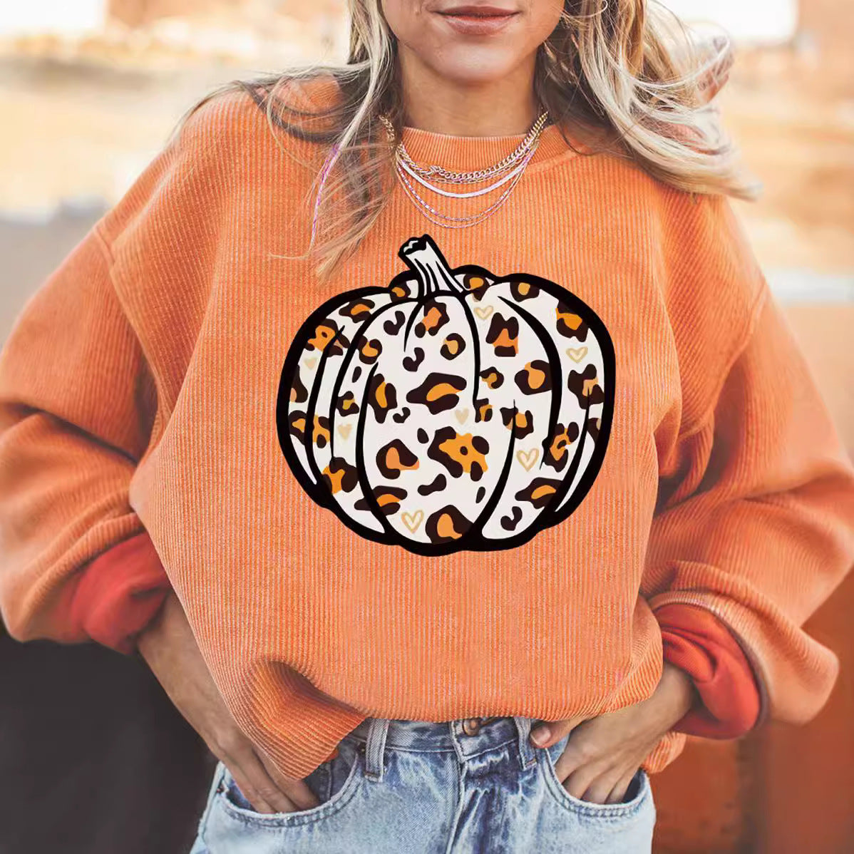 Women's Halloween Pumpkin Graphic Loose Round Neck Pullover Sweater