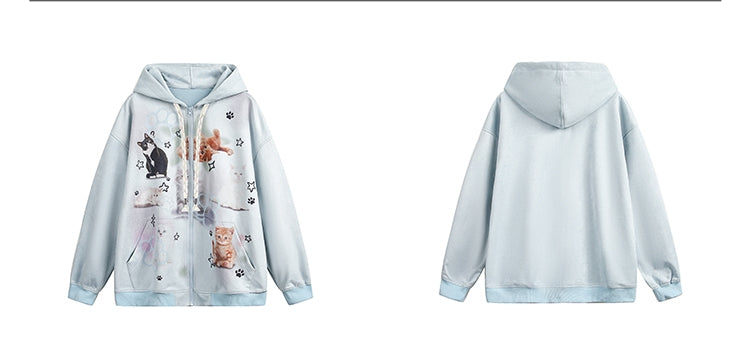 American Retro Cute Cat Hooded Sweater