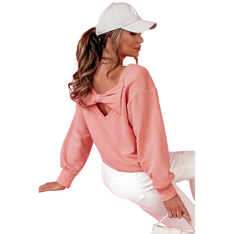 Chic Backless Bow Long Sleeve Casual Top