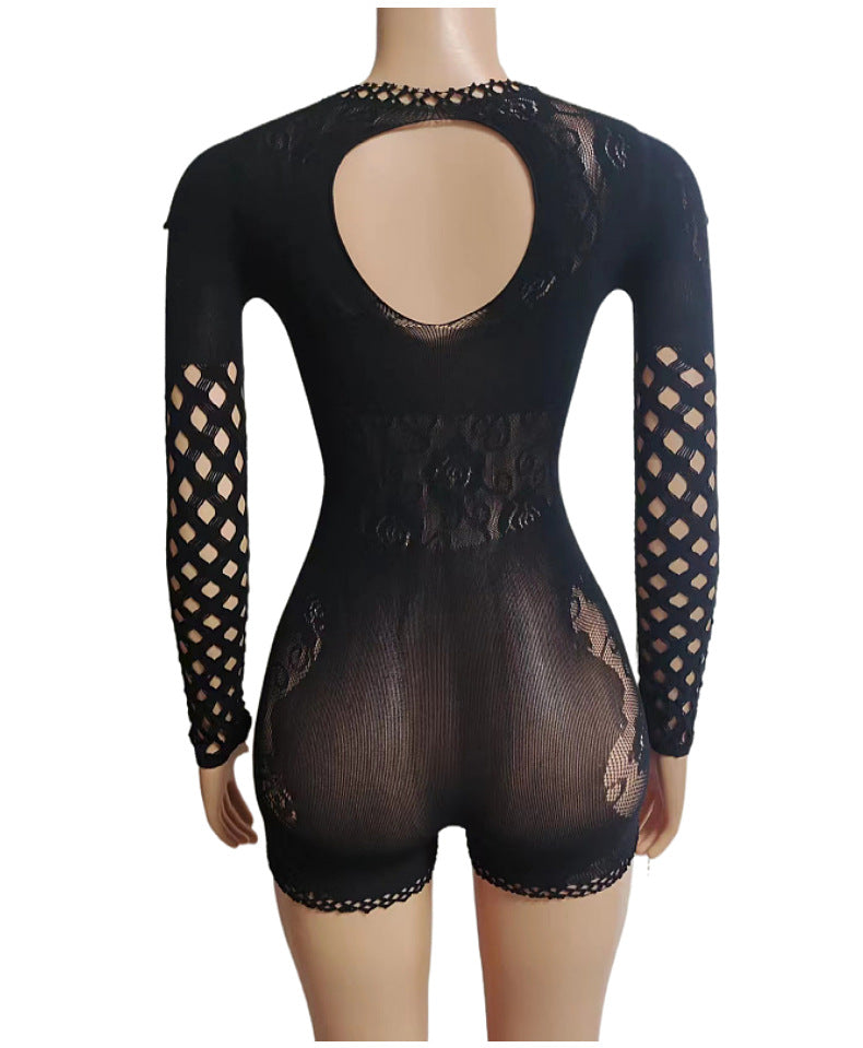 Lady Sexy Mesh See-through Hollow Siamese Shorts