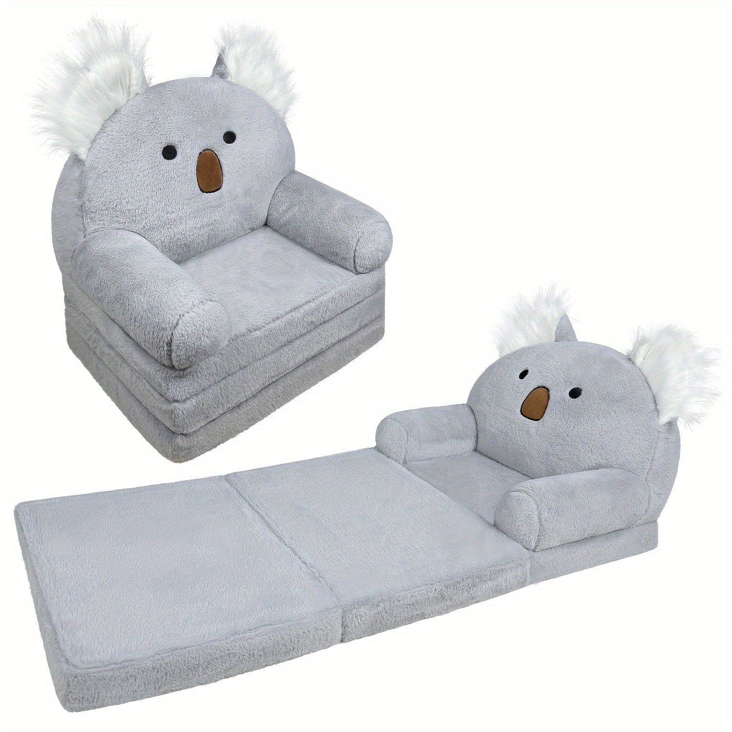 Foldable Kids Sofa with Pillow – Plush Memory‑Foam Lounge Chair, Washable Cover (Cow Print)