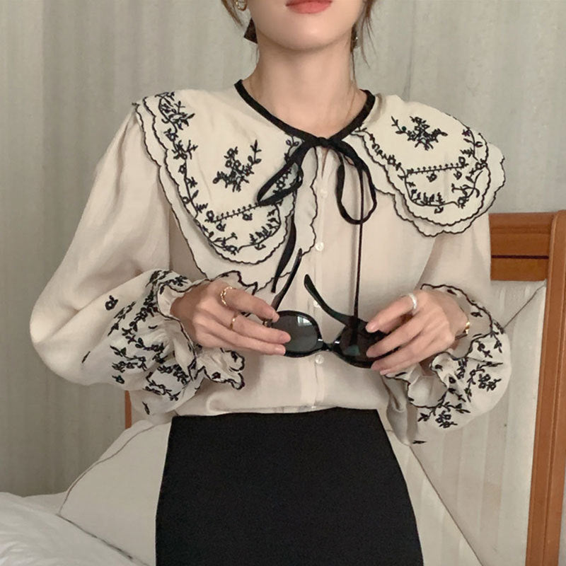 Large Lapel Single-breasted Loose Bell Sleeve Shirt