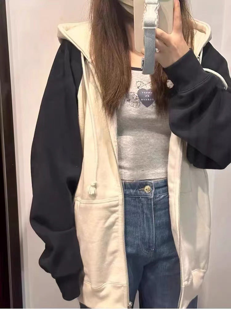 Cozy Colorblock Raglan Zip Hoodie Cardigan
