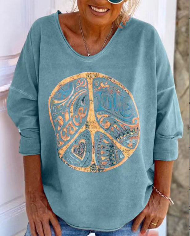 Cozy Floral Print Loose Long Sleeve Sweater