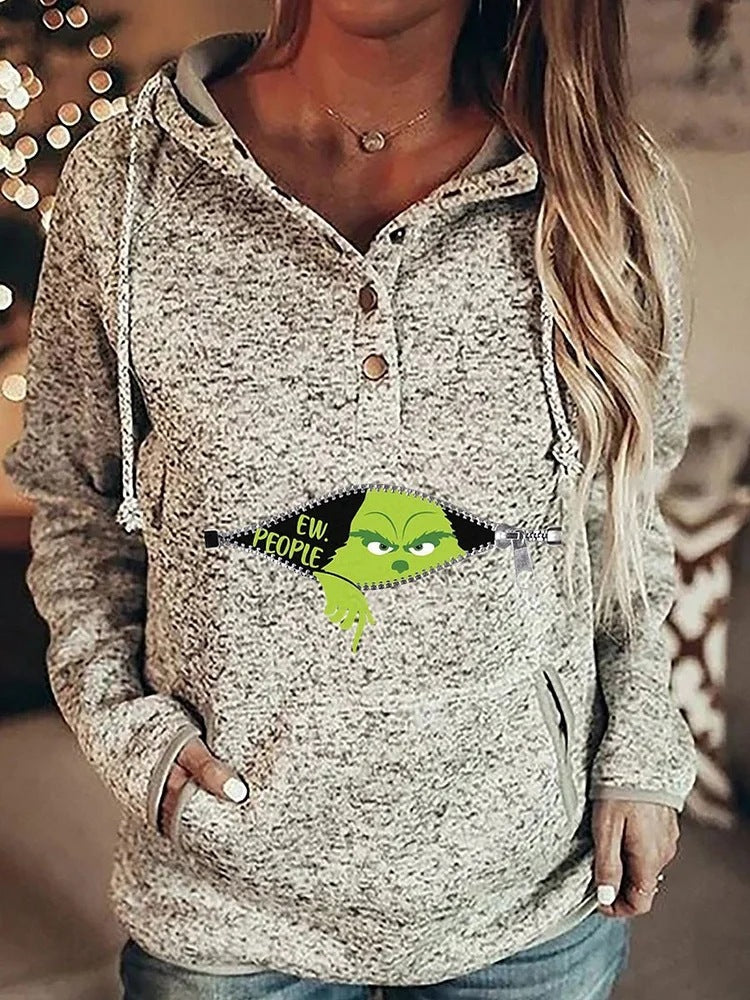 Retro Animal Nature Print Button Hoodie