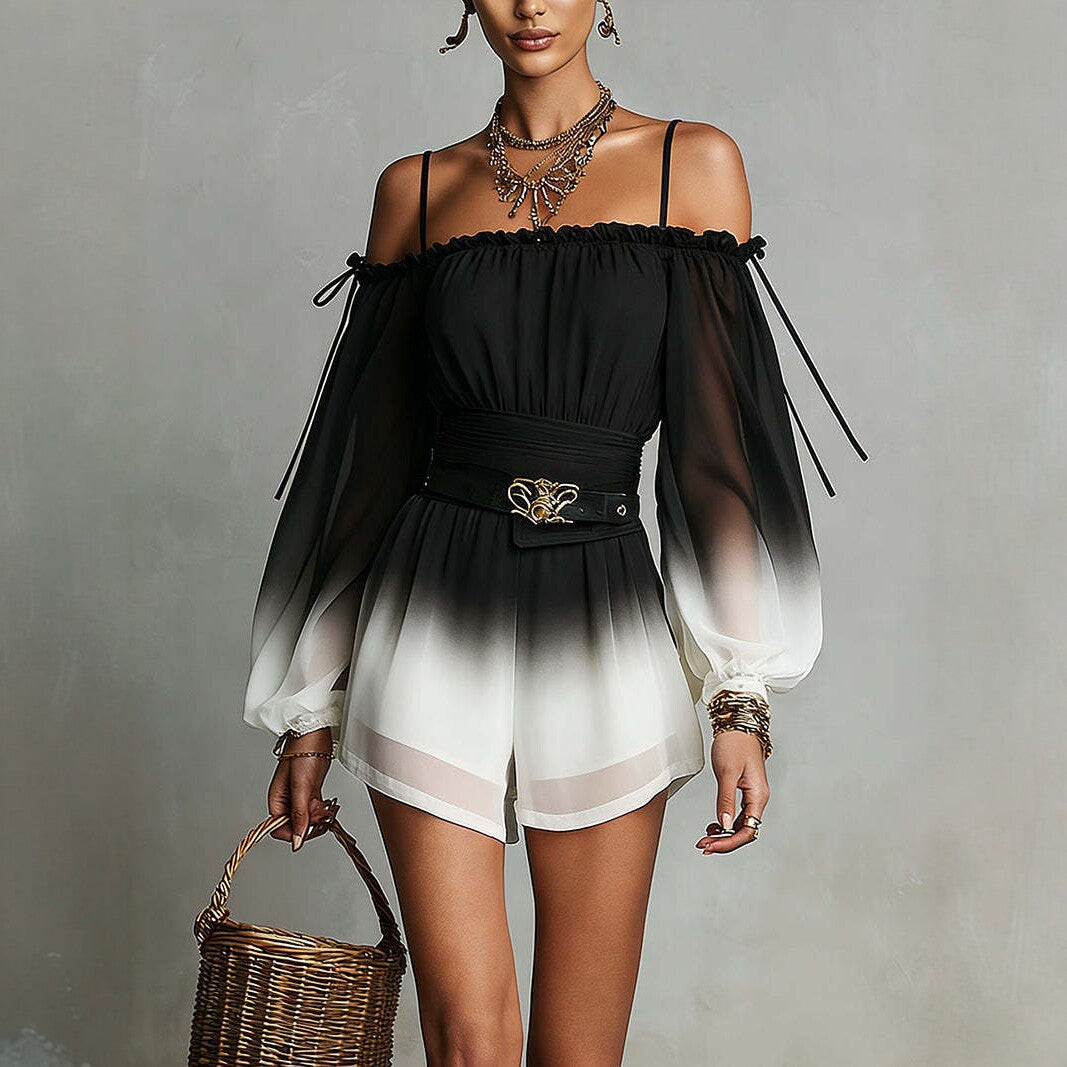 Women's Off-Shoulder Ombre Jumpsuit with Belt