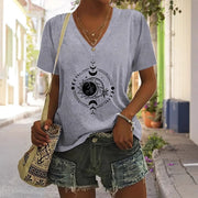 Loose-Fit Geometric Print Short Sleeve T-Shirt – Light Gray