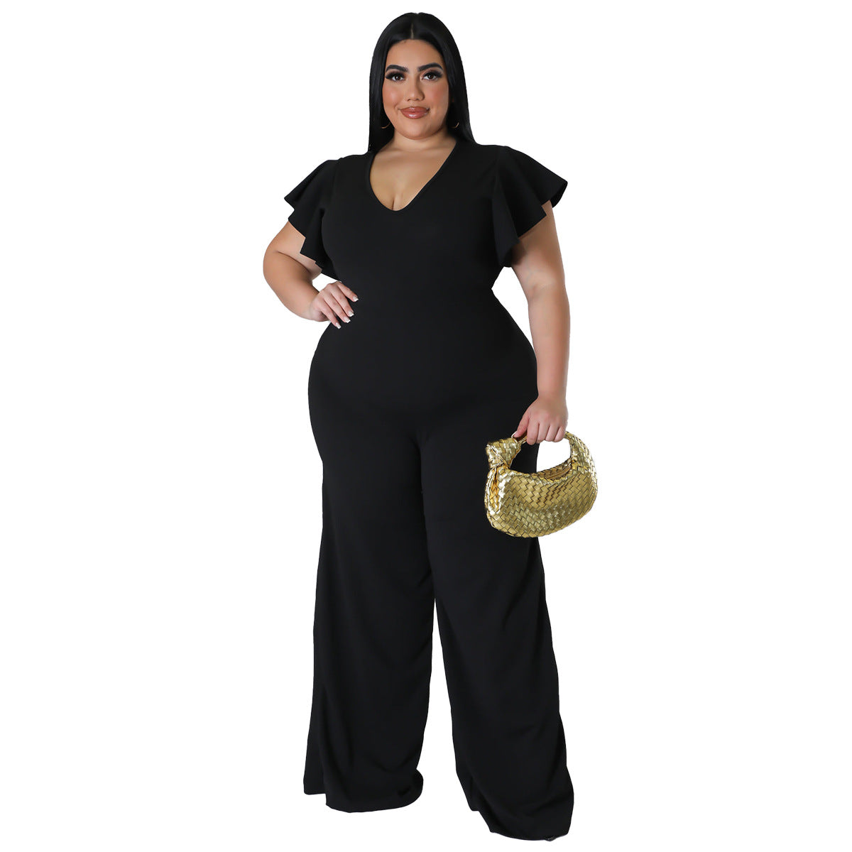 Women's High-Stretch Lotus-Leaf Wide-Leg Pants