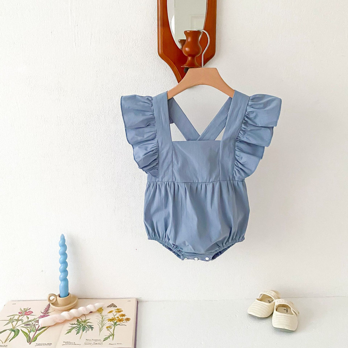 Baby Girl Summer Pure Color Cotton Strap Triangle Rompers