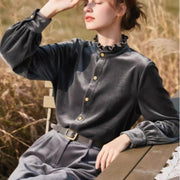 Womens Solid-Color Versatile Loose Velvet Shirt
