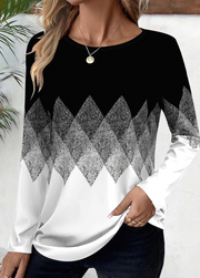 Chic Plaid Print Long Sleeve Round Neck Casual Top for Women