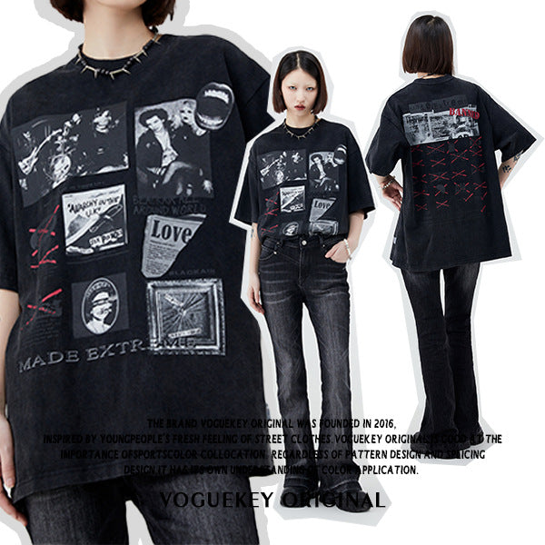 Letter Print Casual Round Neck Short Sleeve Tee