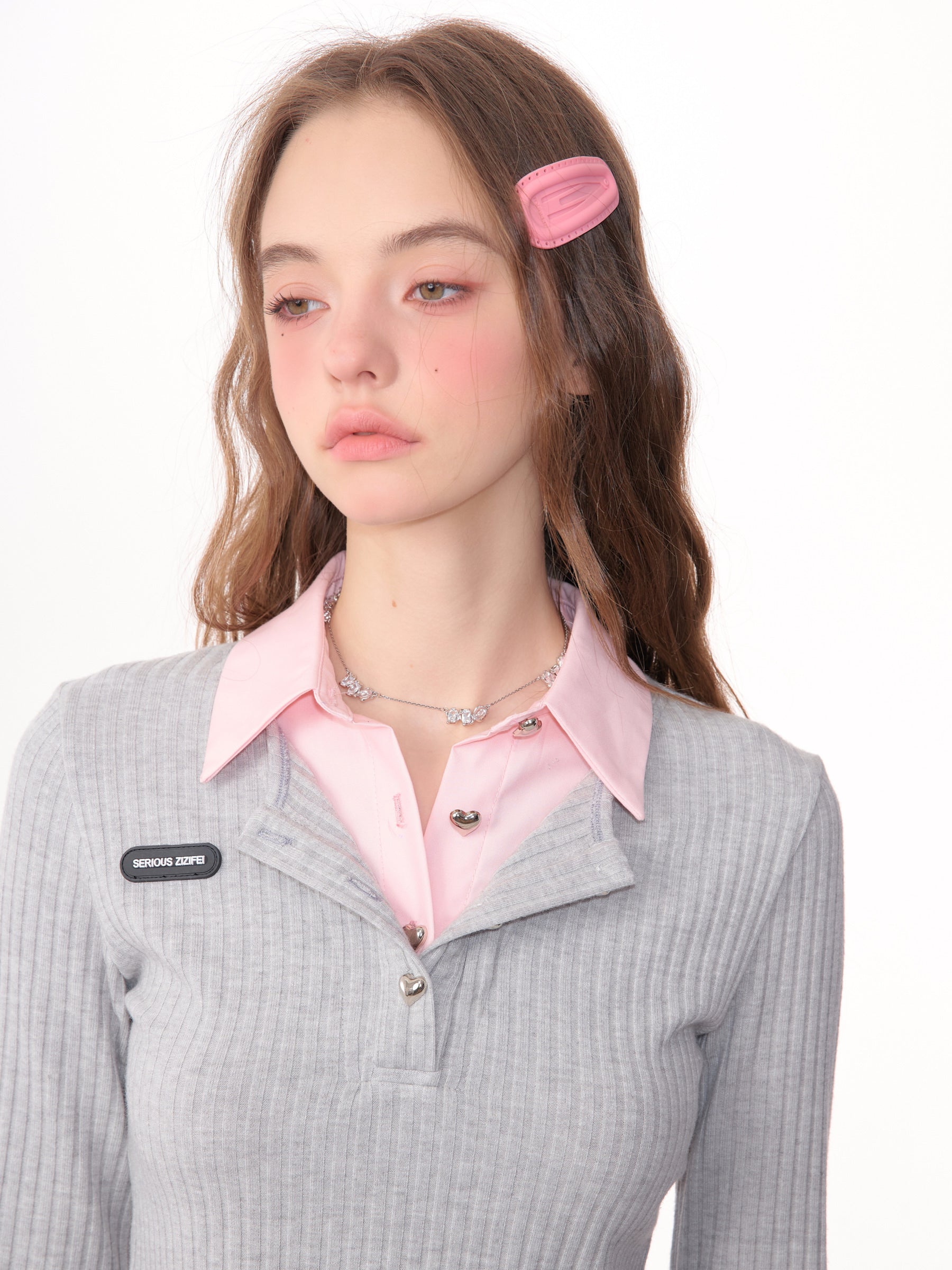 Retro Fake Two-Piece Bell Sleeve Polo Top