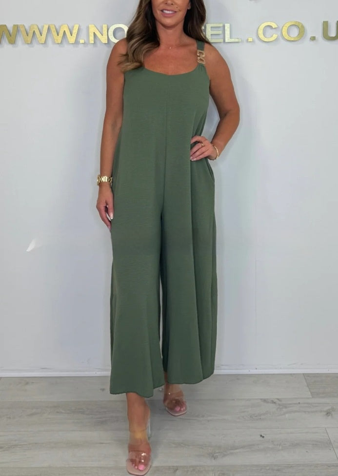 Solid Casual Sling Wide-Leg Jumpsuit