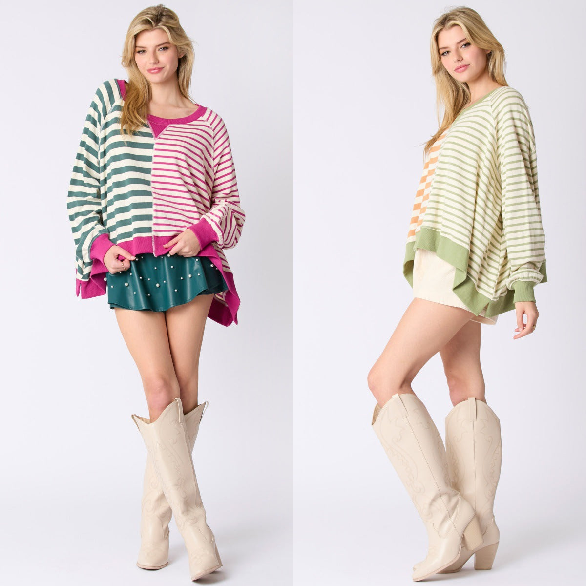 Multicolor Striped Round Neck Long-Sleeve Sweater