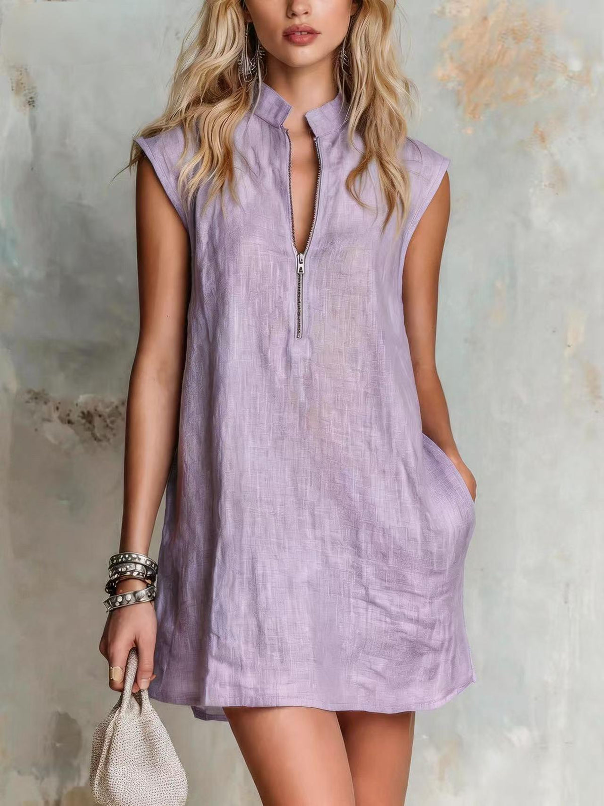Half-Zip Sleeveless Casual Vacation Dress