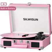 Portable Vinyl Record Player with Built‑In Speakers, Battery Powered, 3‑Speed Turntable, Wireless, Suitcase Design, 3.5 mm Headphone Jack, Aux In & RCA Out – Pink, Green, Brown, Black