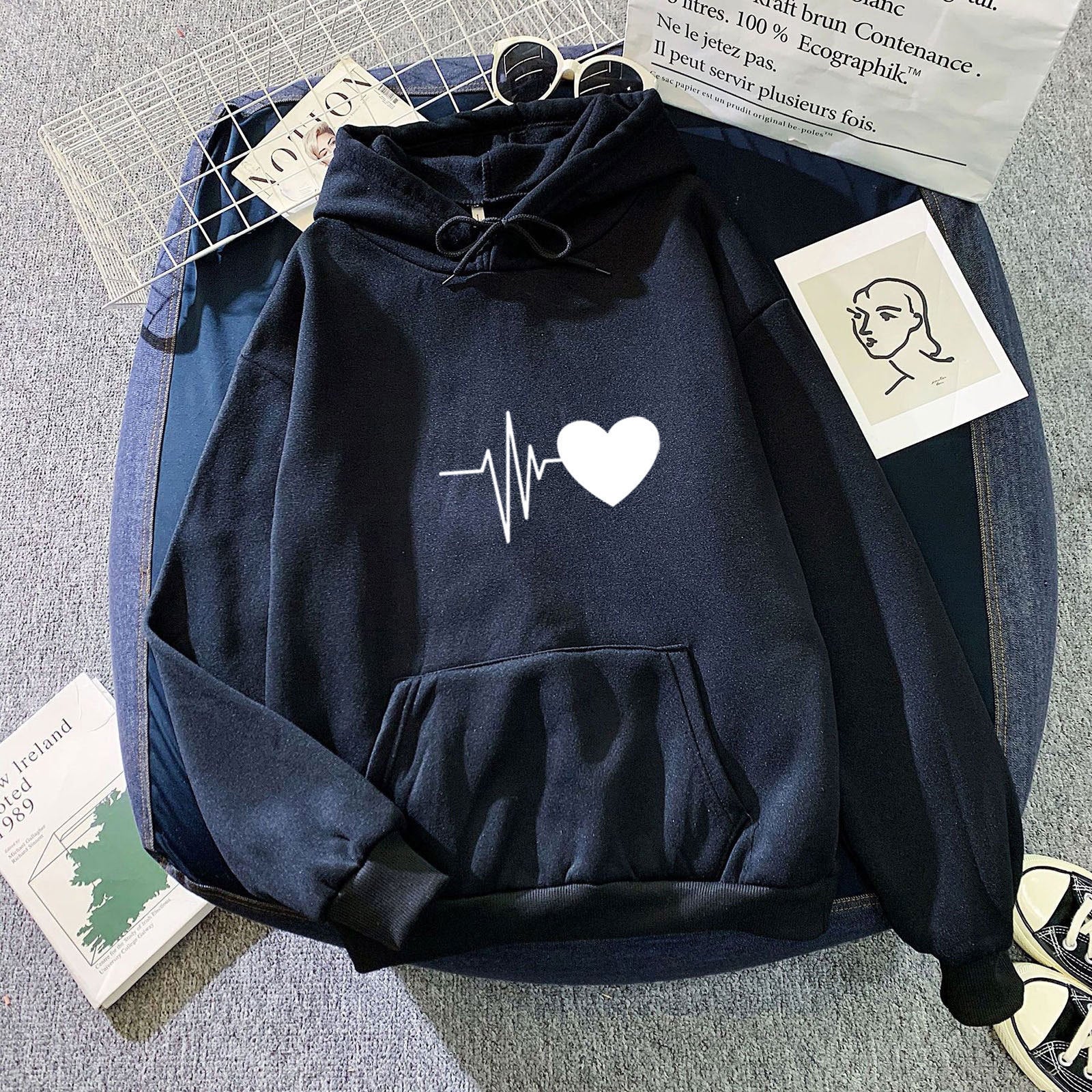 Cozy Fleece-Lined Loose Winter Hoodie for Women
