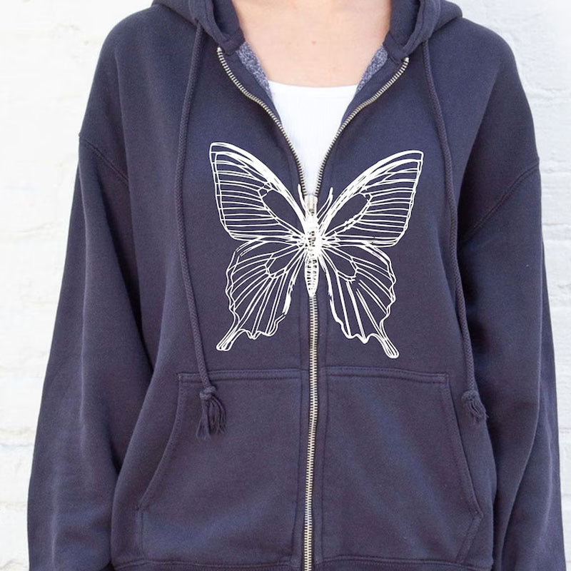 Chic Geometric Print Zip-Up Hoodie with Pocket
