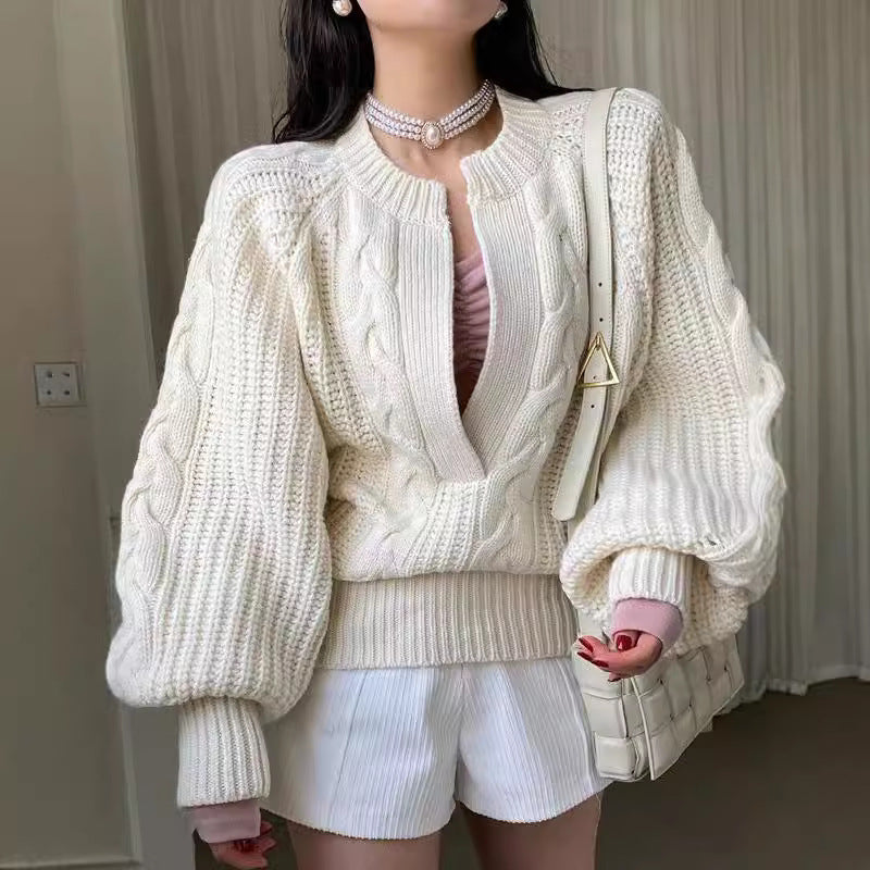 Twill Knitted Pullover Loose Colorized Sweater