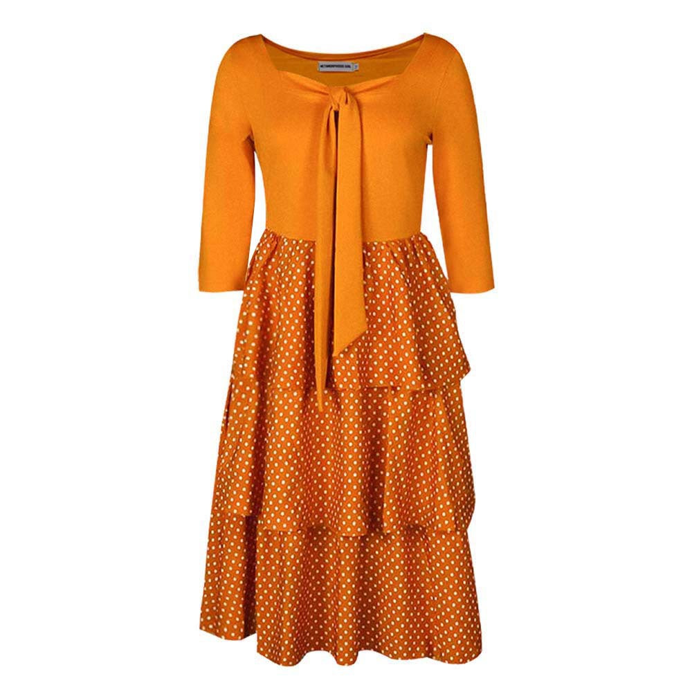 Elegant Polka-Dot African-Style Long Sleeve Dress