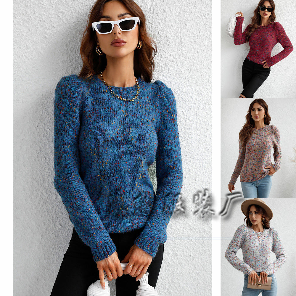 Elegant Commuter Round-neck Dotted Yarn Knitted Sweater for Women