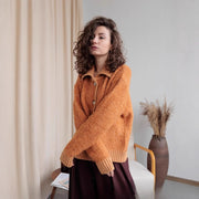 Laid-back Flattering Stitching Lapel Knitted Sweater