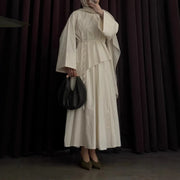 Layered Design Flared-sleeve Waist-cinched Dress