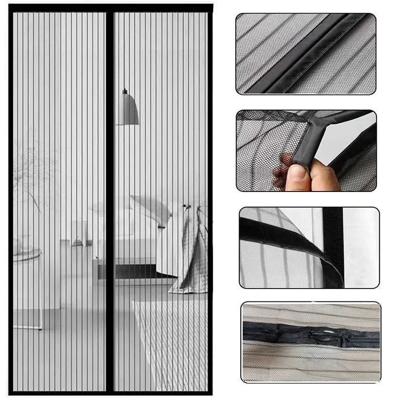 1 Black Magnetic Screen Door Curtain - Pet-friendly, No-drill Installation, Durable Fine Mesh with Strong Magnets, Breathable and Tear-resistant, Includes Push Pins and Double-sided Tape, Magnetic Doo