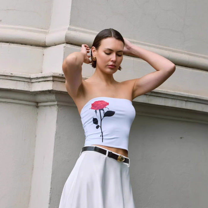 Floral Midriff-Baring Tank Top – Stretchy Street‑Style Crop