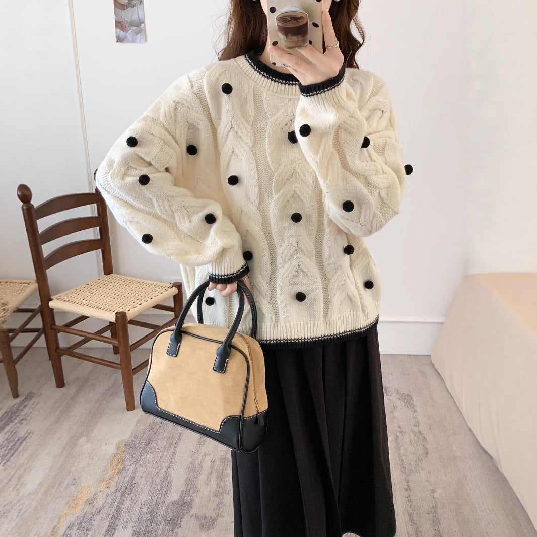 Women's Christmas Three-dimensional Ball Sweater Pullover