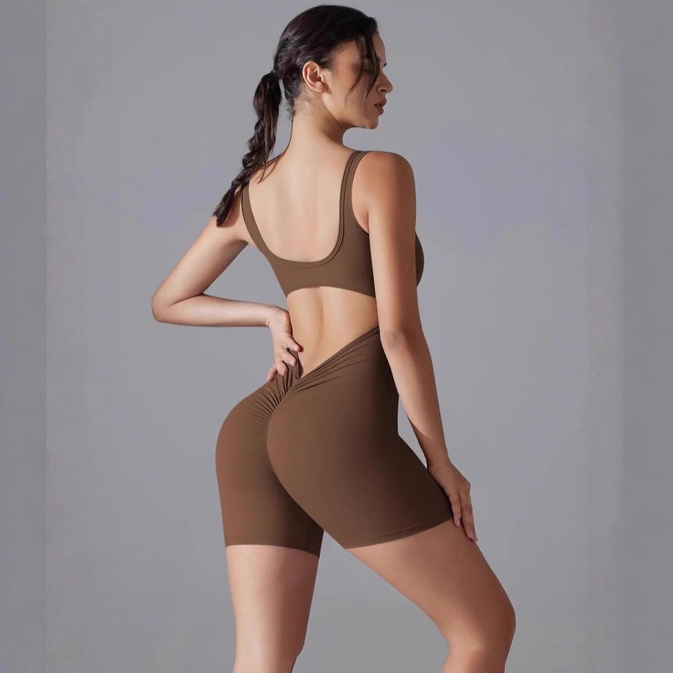 Seamless Slim-Fit Solid Backless Yoga Jumpsuit