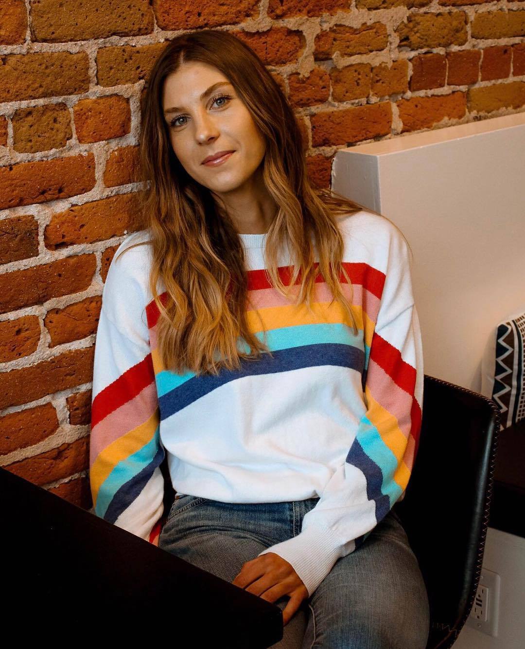 Colorful Rainbow Striped Casual Long Sleeve Pullover Sweatshirt