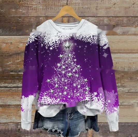 Women's Festive Holiday Print Crewneck Christmas Sweater