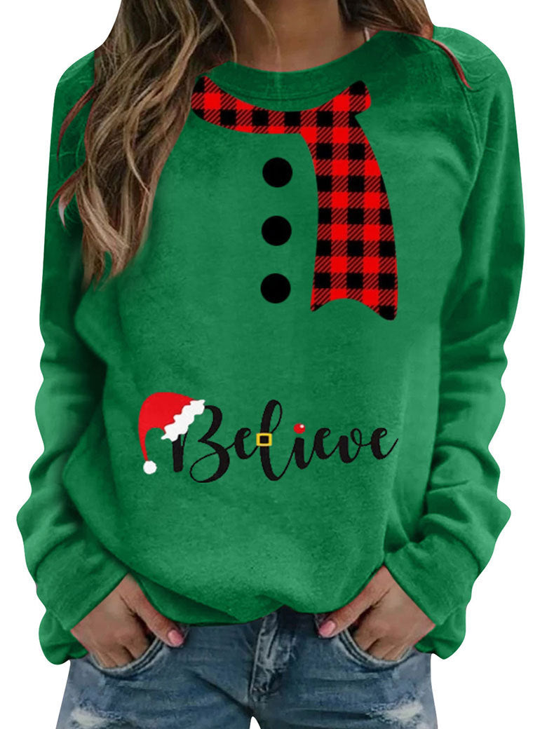 Women's Festive Christmas Print Long Sleeve Crew Neck Sweater