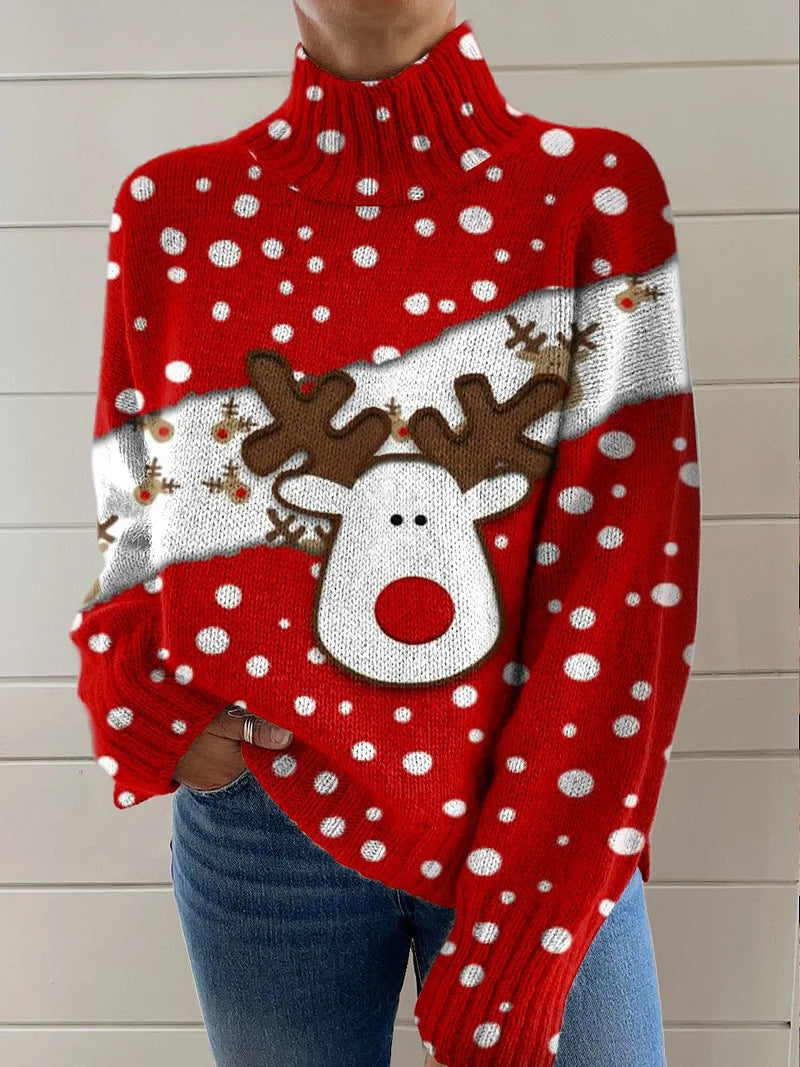 Christmas Women's Printed Wear Turtleneck Sweater