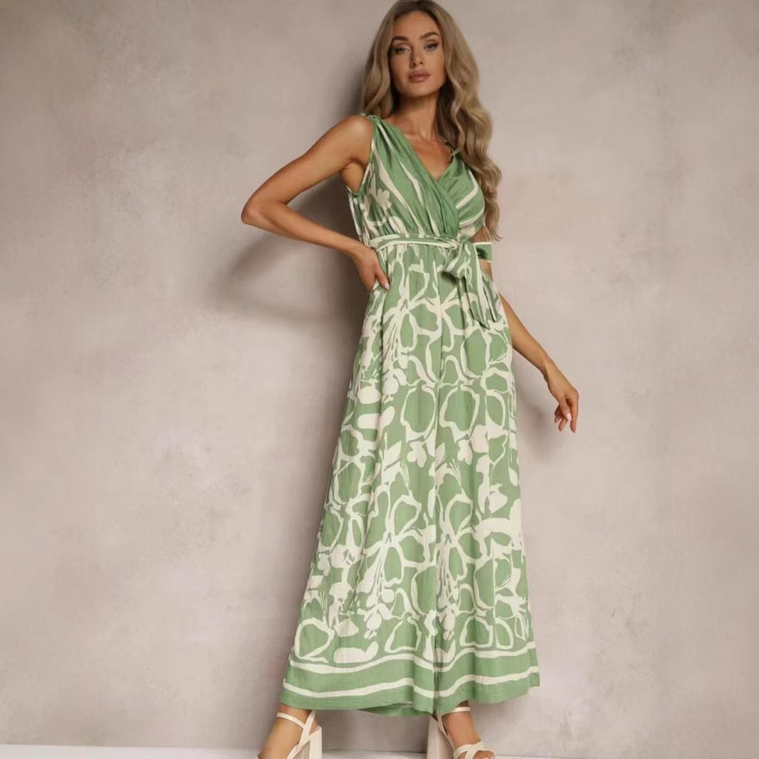 Chic V-Neck Printed Sleeveless Jumpsuit for Women